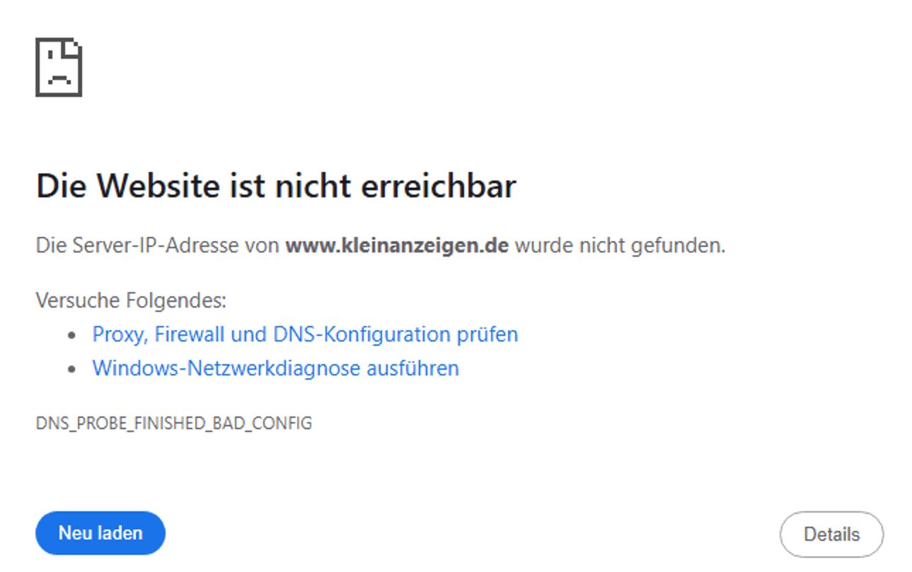 Die Website ist nicht erreichbar